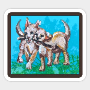 Frolicking Fetching Finger Print Pups Sticker